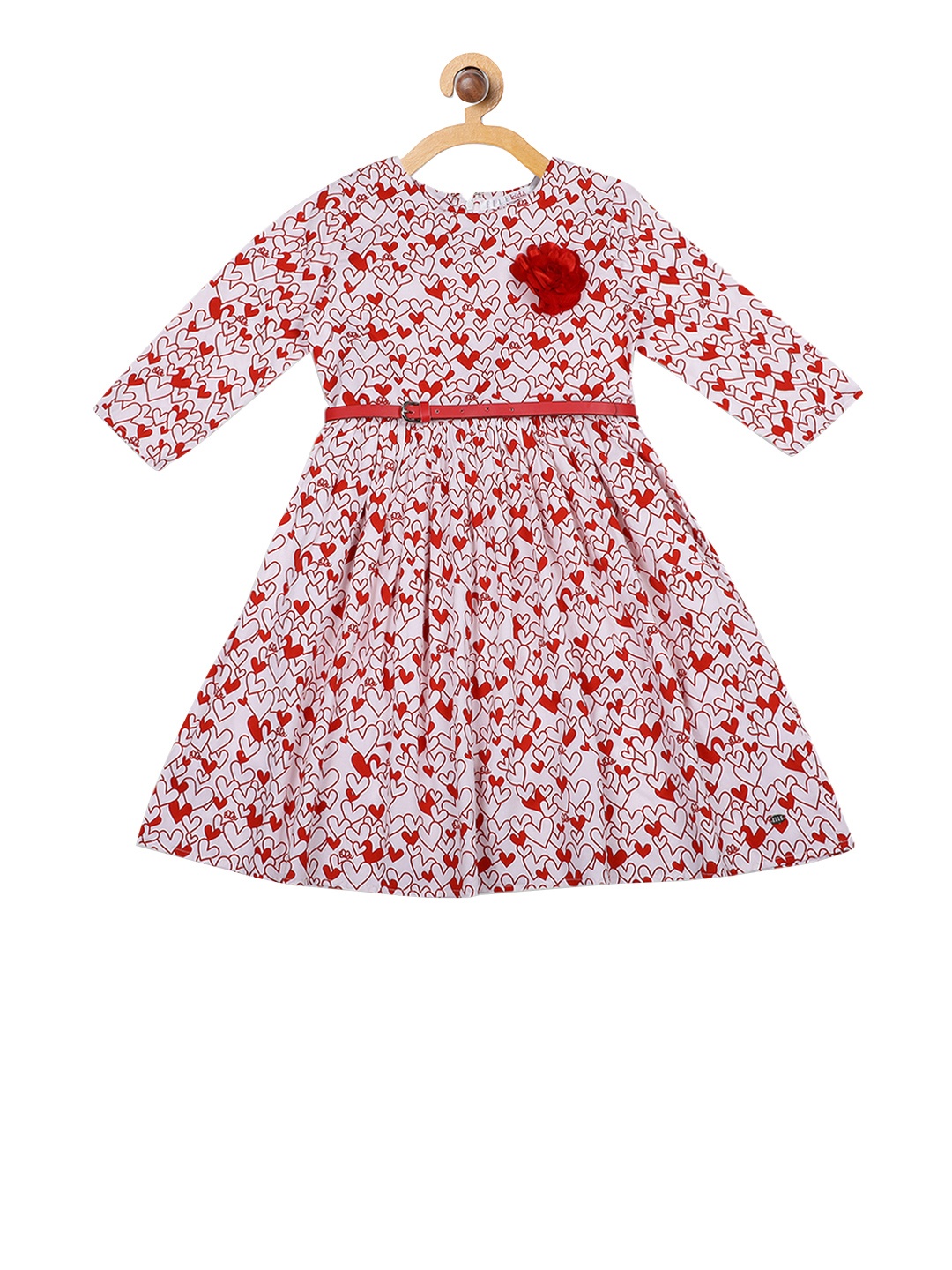 ELLE Girls Red Printed Fit and Flare Dress