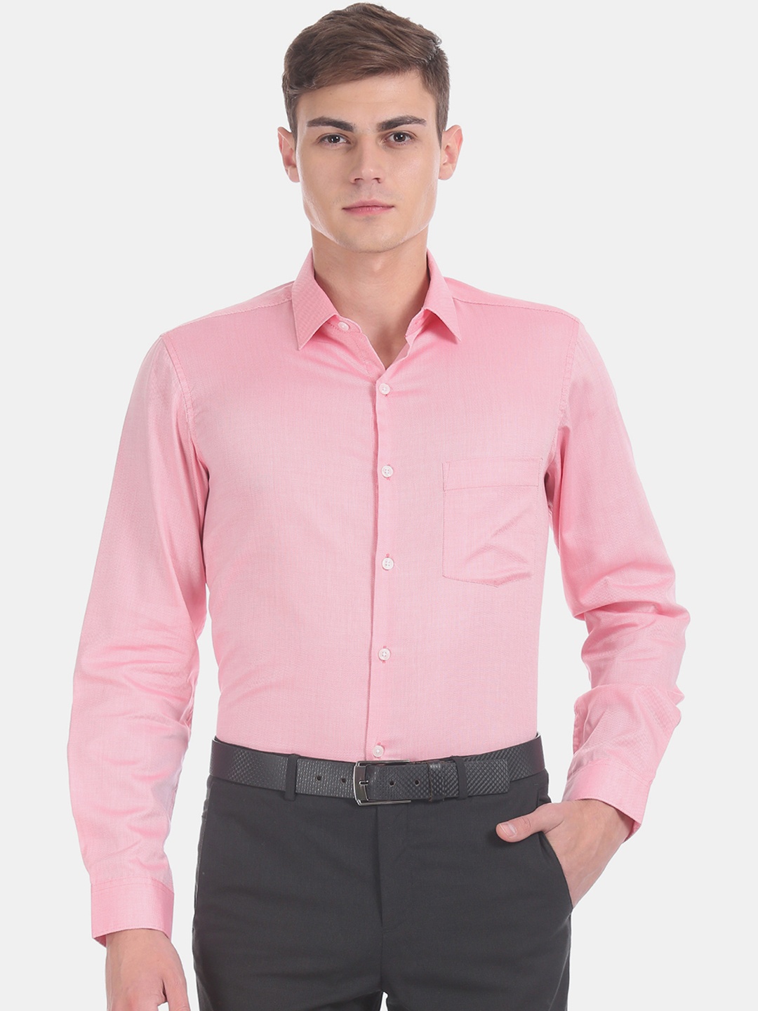 Excalibur Men Pink Regular Fit Self Design Formal Shirt