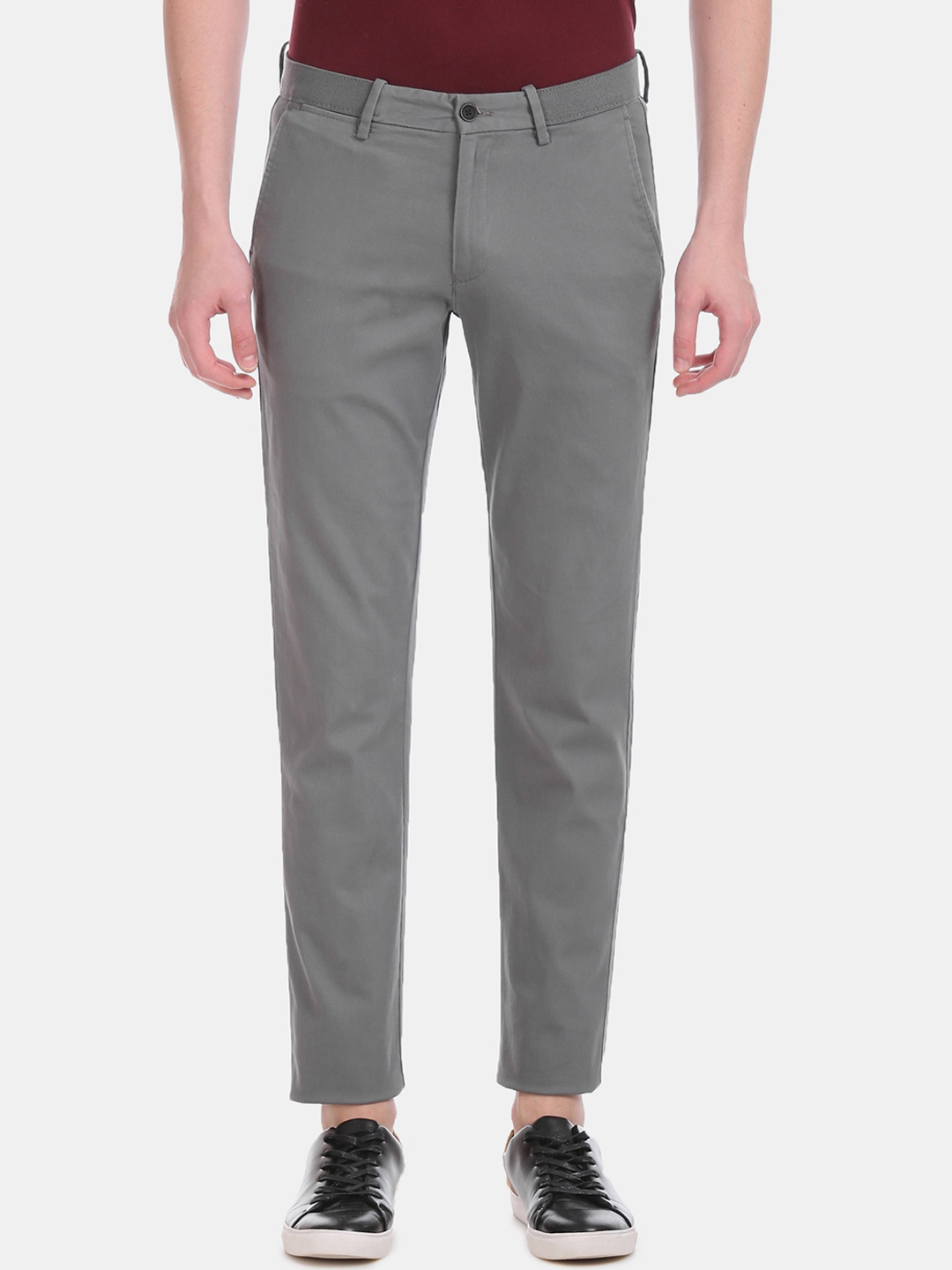 Arrow Sport Men Grey Slim Fit Solid Regular Trousers