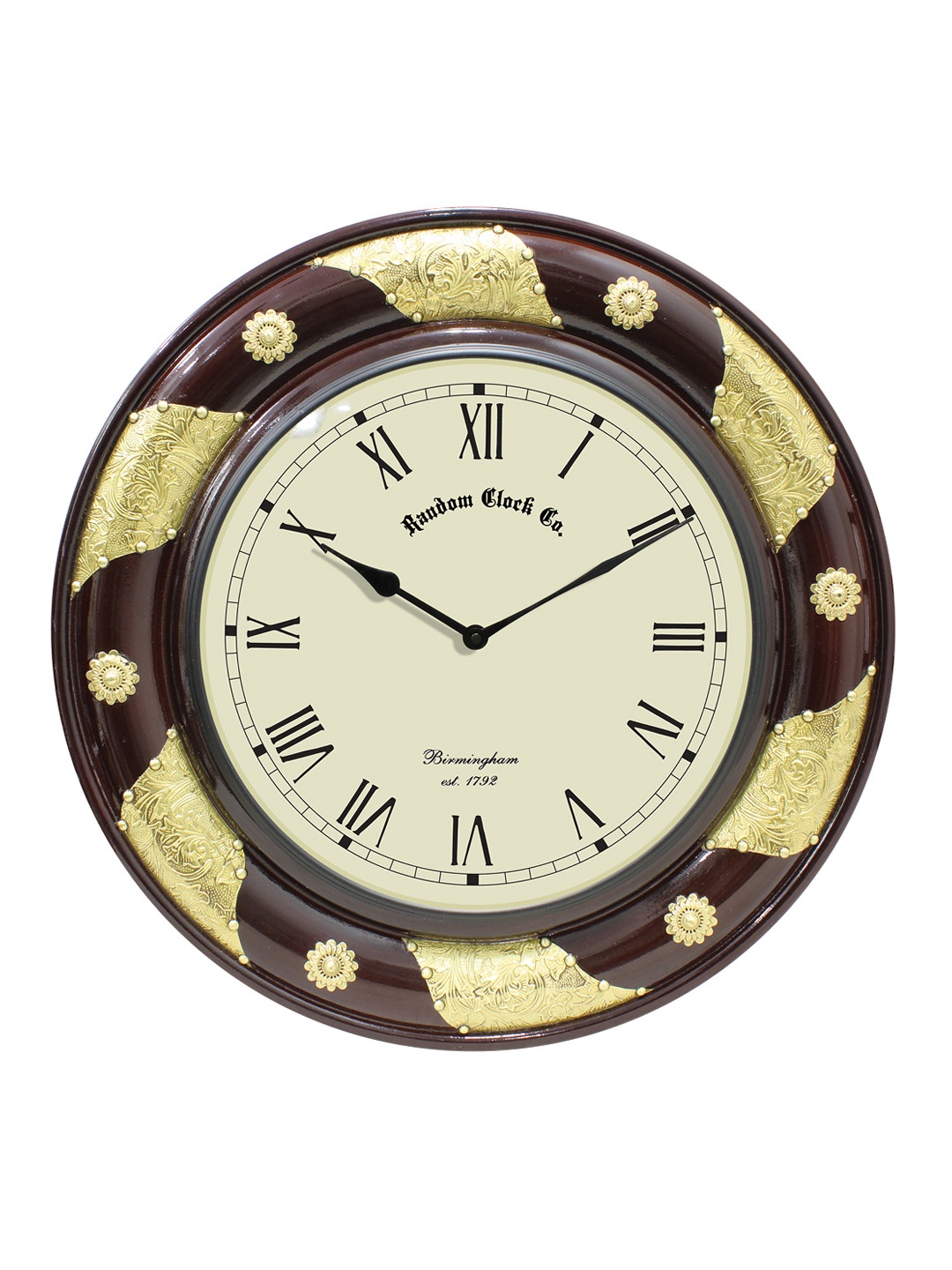 RANDOM Off-White & Brown Handcrafted Round Solid 45.72 cm Analogue Wall Clock