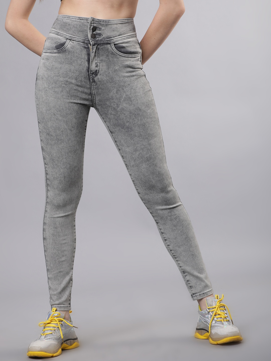Tokyo Talkies Women Grey Slim Fit Mid-Rise Clean Look Stretchable Jeans