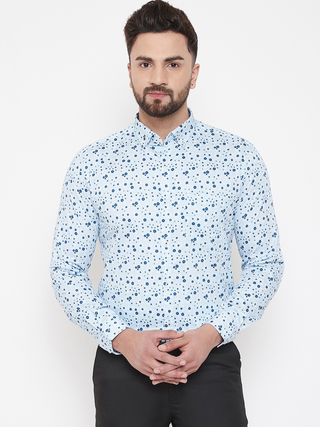 Canary London Men Blue Smart Slim Fit Printed Semiformal Shirt