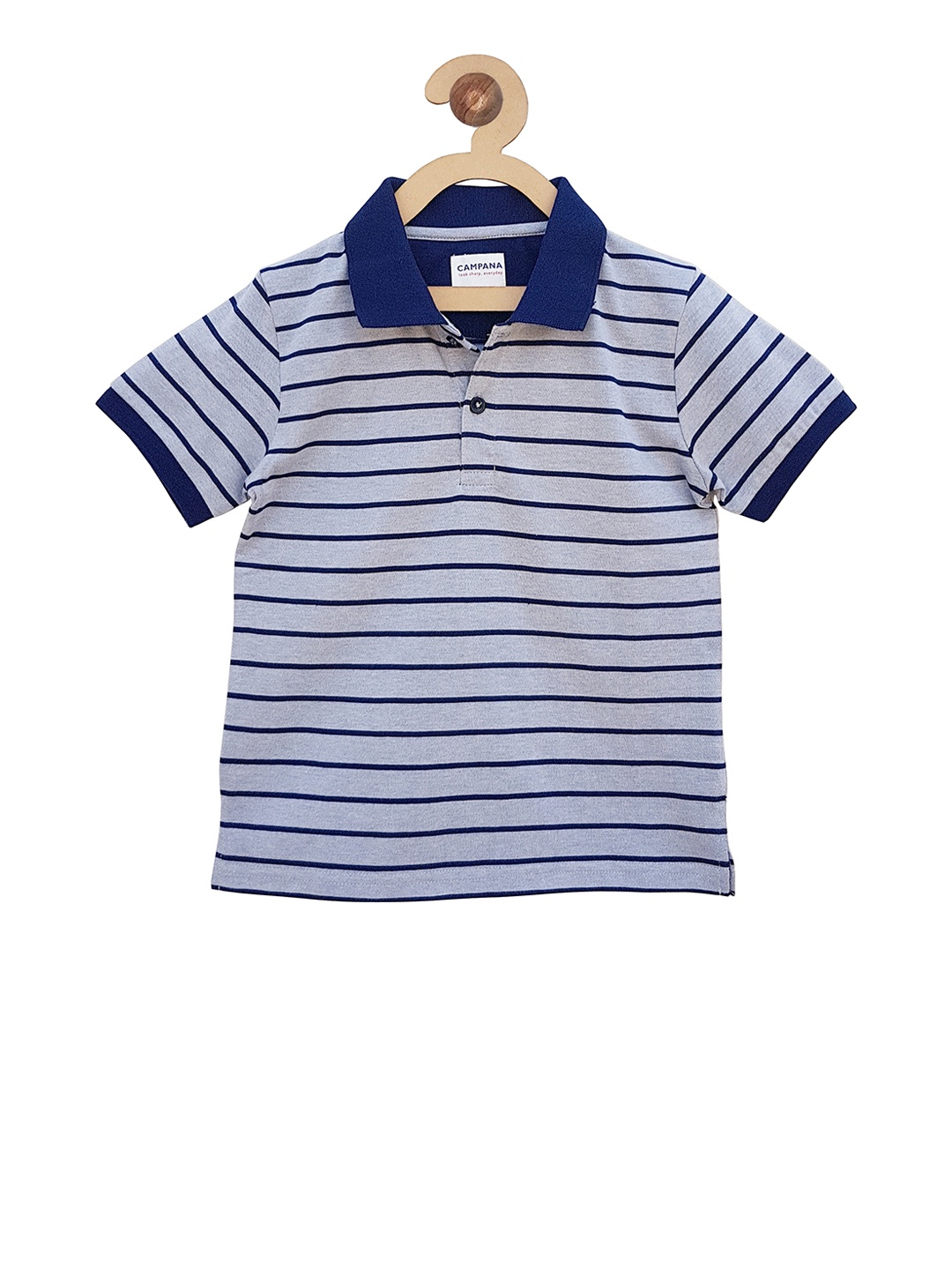Campana Boys Grey Striped Polo Collar T-shirt