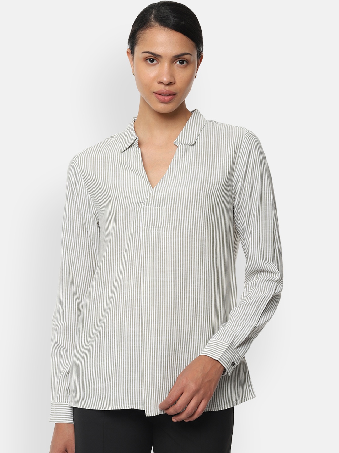 Van Heusen Woman Women White Striped Shirt Style Top