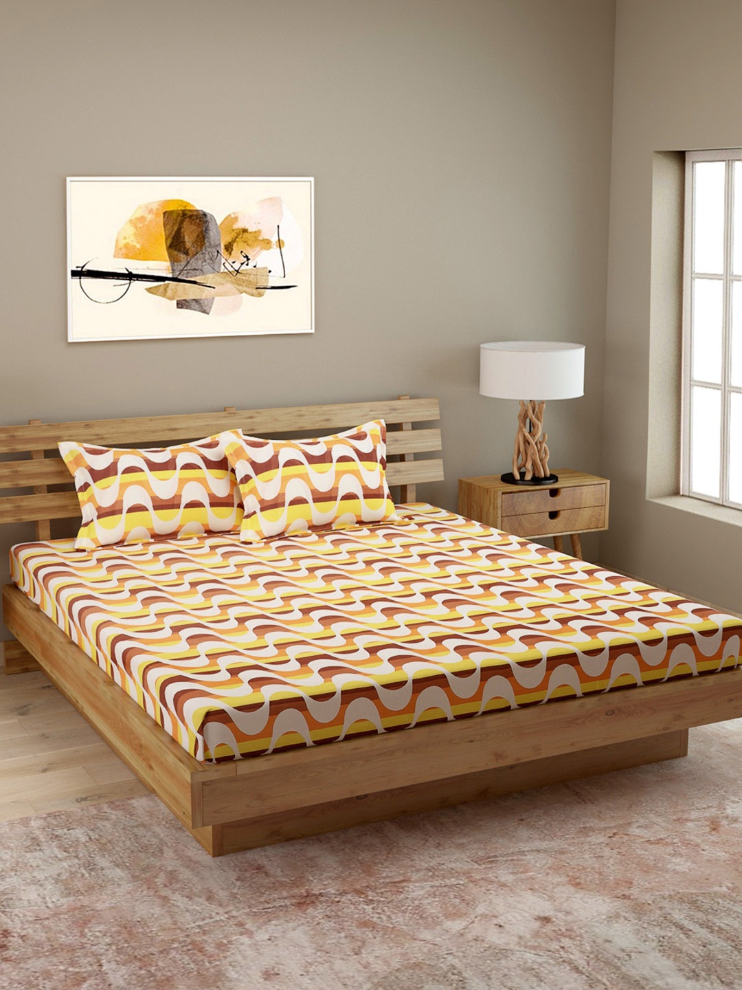 ROMEE Abstract Print 144 TC Microfiber Queen Bedsheet with 2 Pillow Covers, Yellow
ROMEE Abstract Print 144 TC Microfiber Queen Bedsheet with 2 Pillow Covers, Yellow