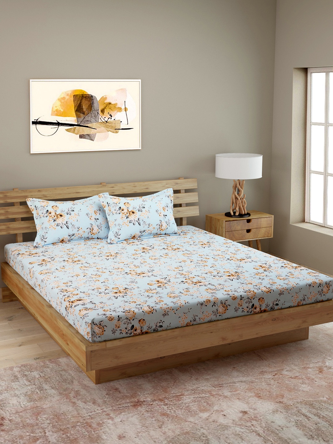 ROMEE Turquoise Blue & Yellow Floral 250 TC Poly Satin 1 Queen Bedsheet with 2 Pillow Covers
ROMEE Turquoise Blue & Yellow Floral 250 TC Poly Satin 1 Queen Bedsheet with 2 Pillow Covers
