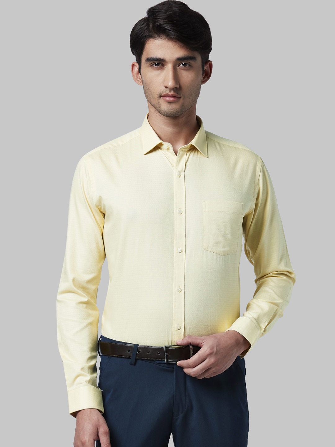 Park Avenue Men Yellow Slim Fit Self Design Formal Shirt