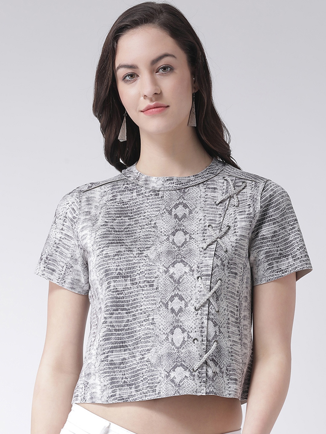 Latin Quarters Women Grey Snakeskin Print Crop Top