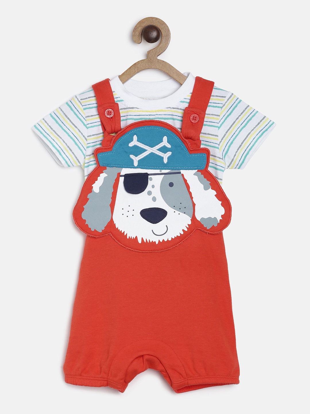 MINI KLUB Boys Red & White Striped T-shirt with Dungarees