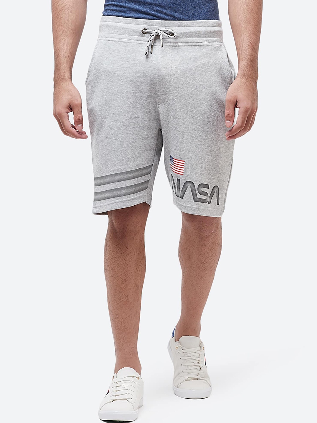 Free Authority Nasa featured Grey Shorts for Men, Grey melange