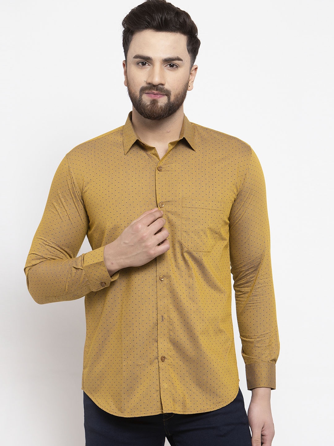 JAINISH Men Mustard Yellow Classic Regular Fit Printed Casual Shirt