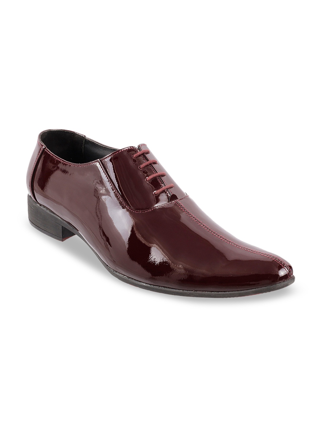Metro Men Maroon Solid Leather Formal Oxfords