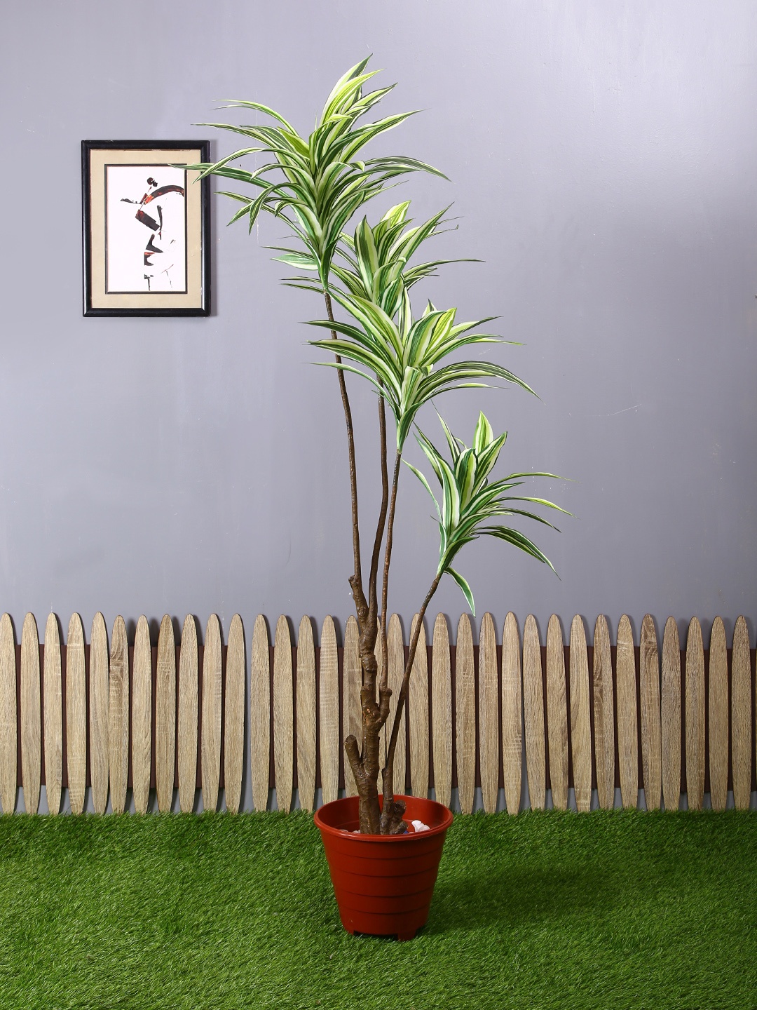 PolliNation White Green Artificial Draceana Plant Without Pot