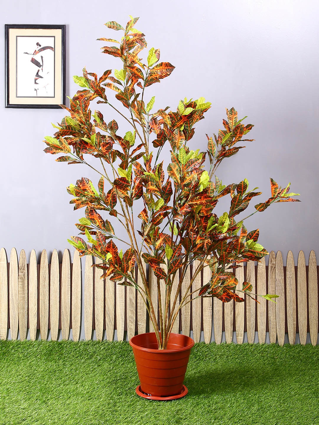 PolliNation Green Orange Artificial Croton Plant