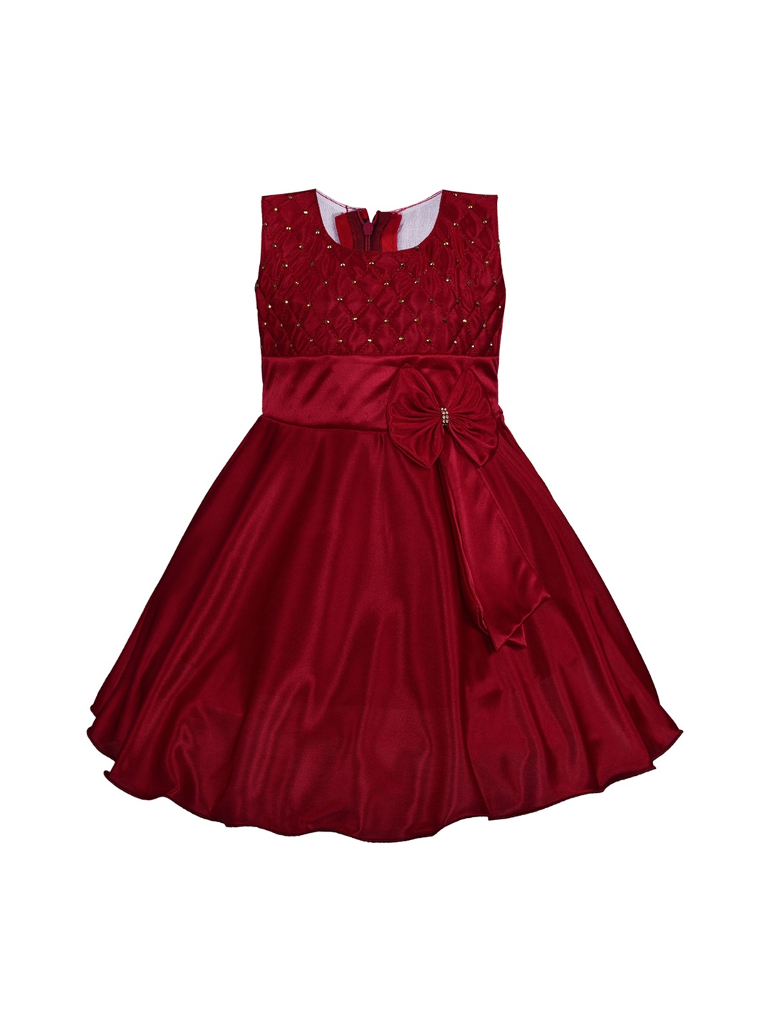 Wish Karo Girls Red Embellished Fit and Flare Dress