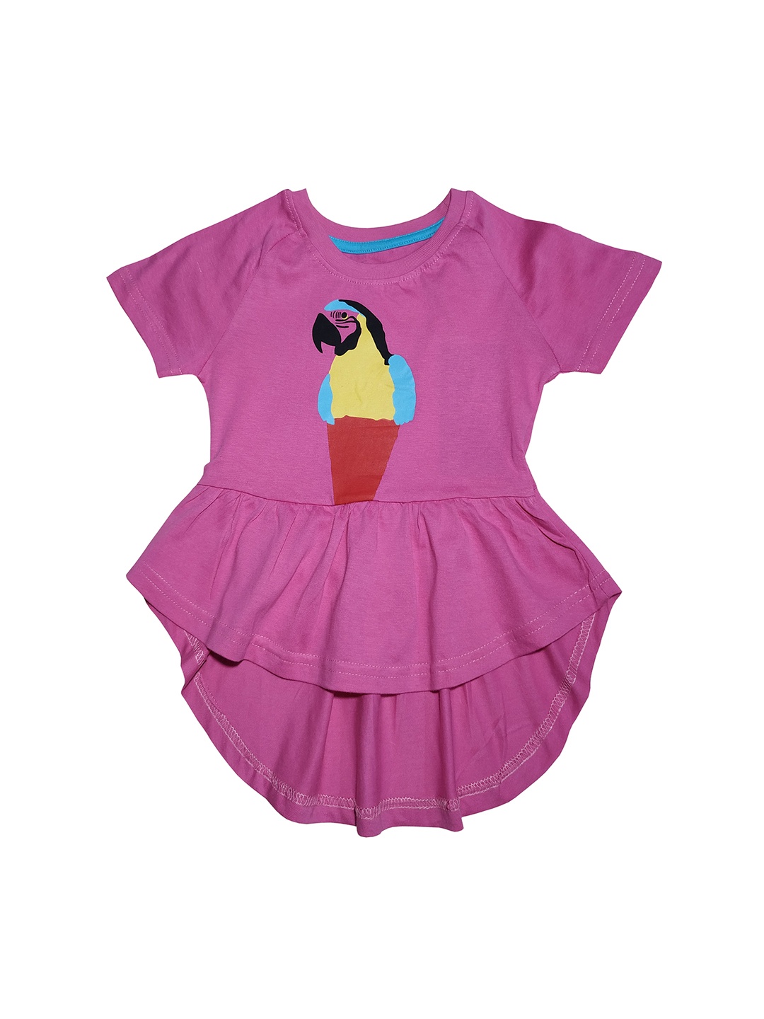KiddoPanti Girls Pink & Yellow Printed Peplum Pure Cotton Top