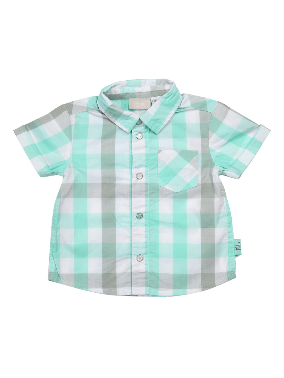 Chicco Boys Green & White Regular Fit Checked Casual Shirt