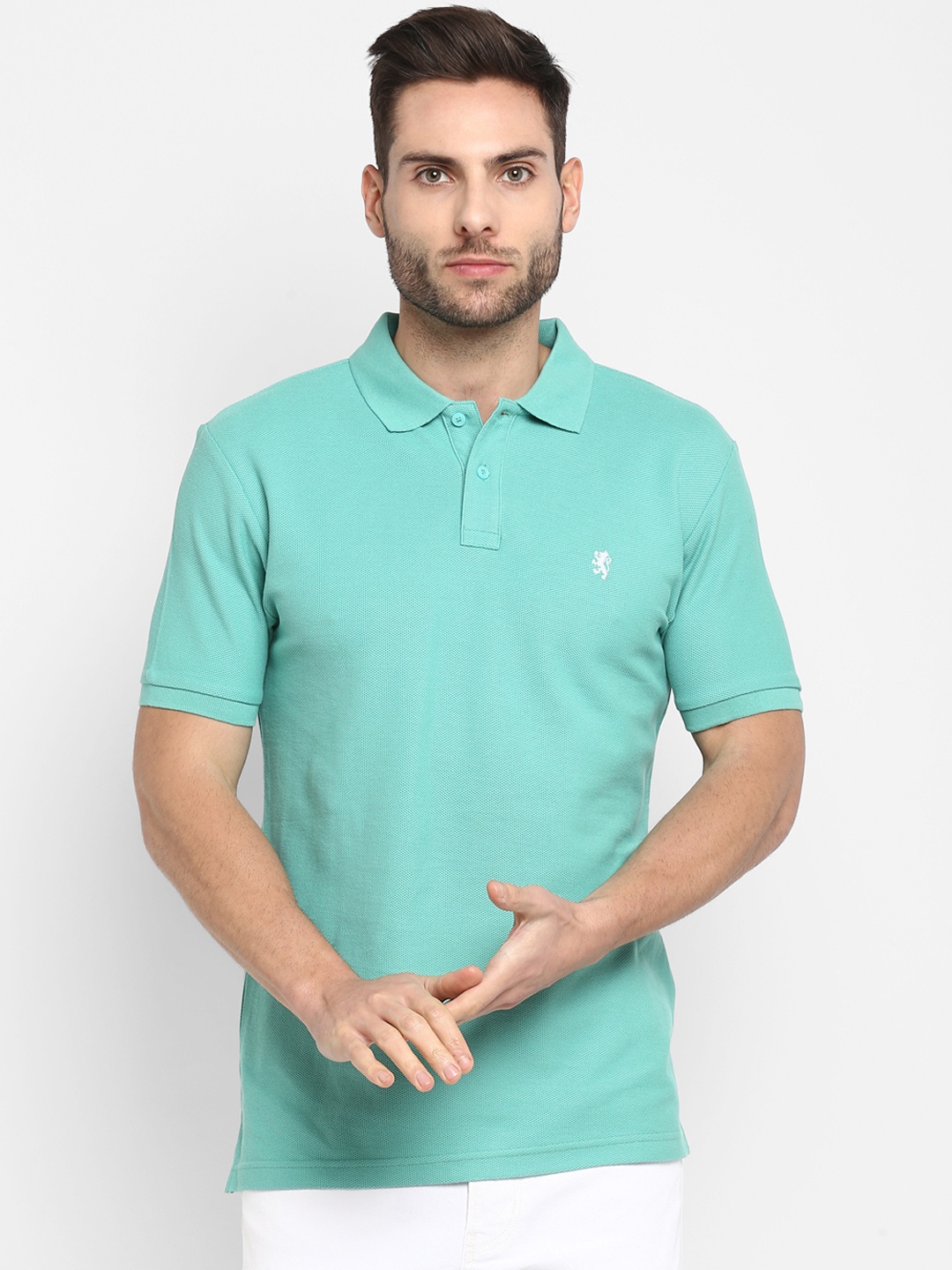 Red Tape Men Sea Green Solid Polo Collar T-shirt