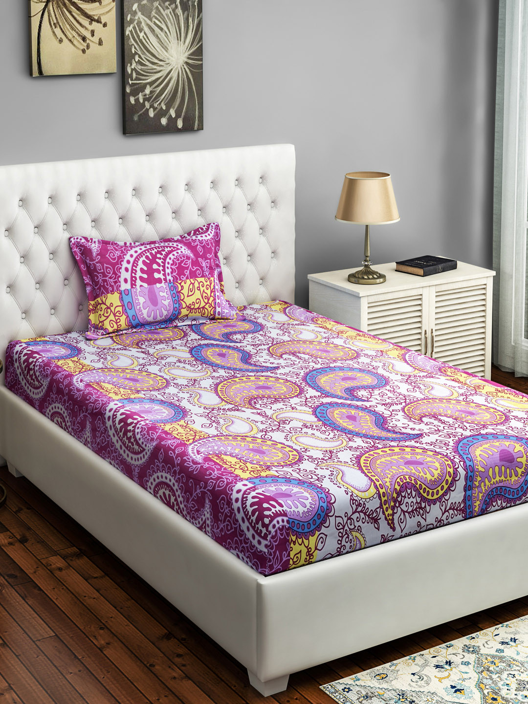 SWAYAM Magenta & White Ethnic Motifs 160 TC Cotton 1 Single Bedsheet with 1 Pillow Covers
SWAYAM Magenta & White Ethnic Motifs 160 TC Cotton 1 Single Bedsheet with 1 Pillow Covers