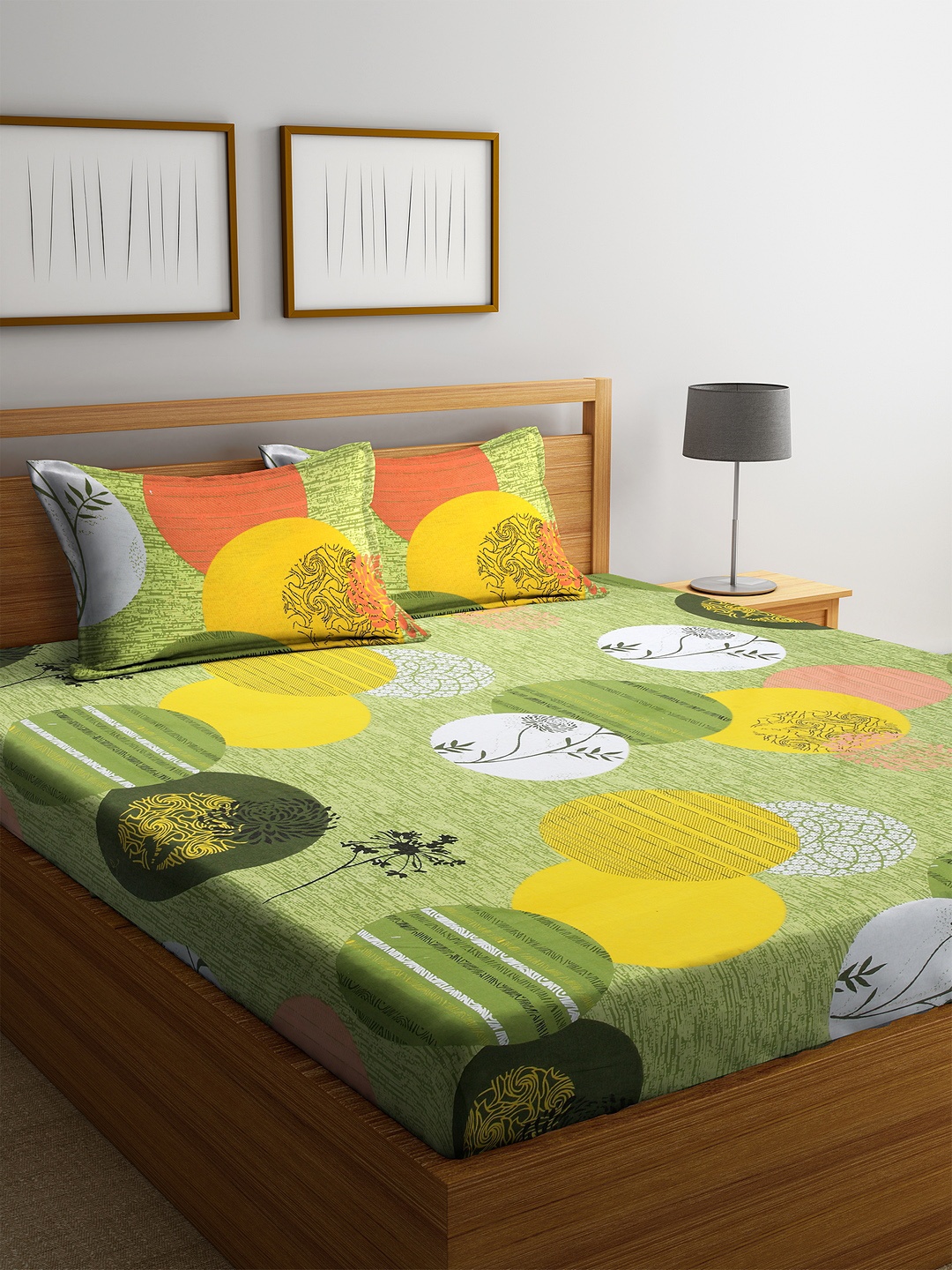 Cortina Green & Yellow Geometric 120 TC Cotton 1 Queen Bedsheet with 2 Pillow Covers
Cortina Green & Yellow Geometric 120 TC Cotton 1 Queen Bedsheet with 2 Pillow Covers