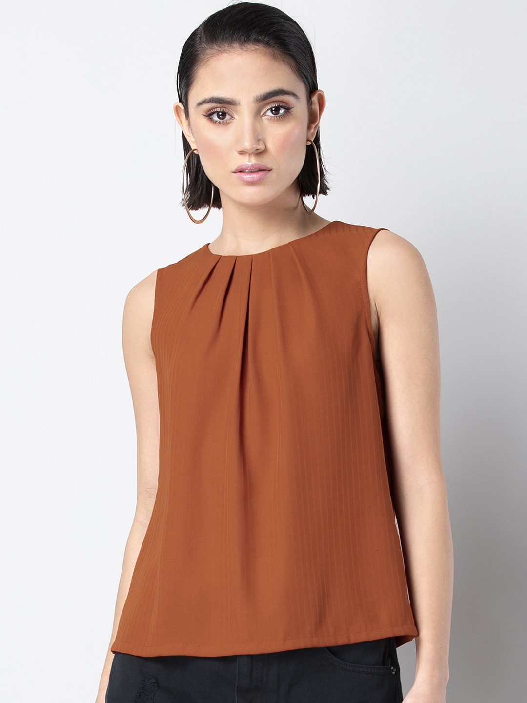 FabAlley Women Rust Orange Solid A-Line Top