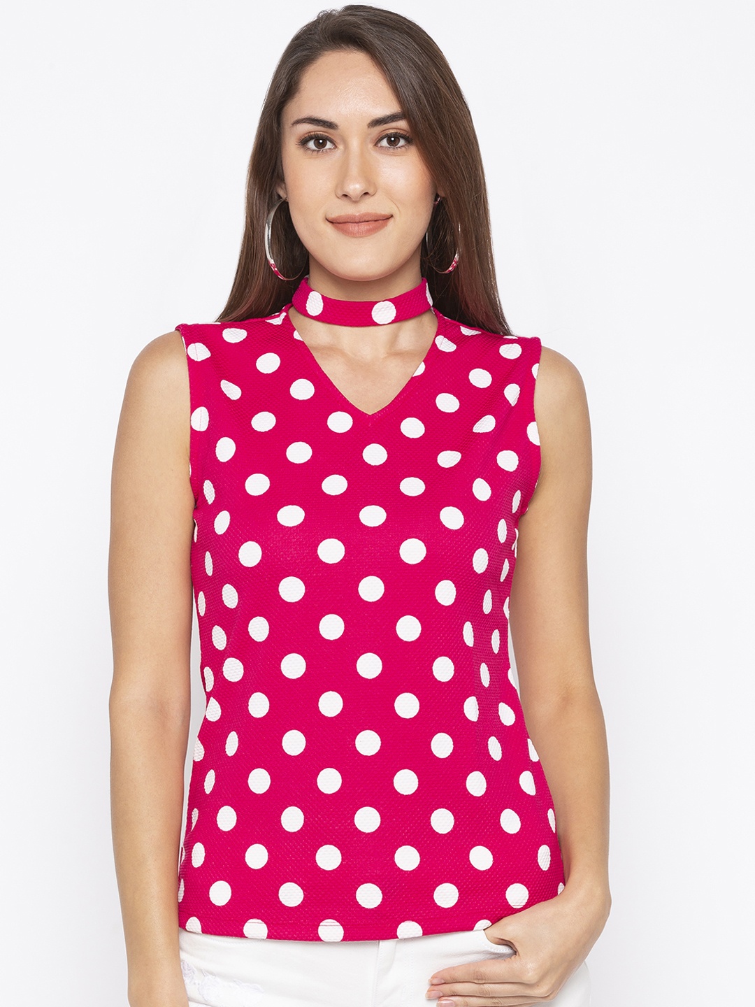 Globus Women Pink & White Printed Pure Cotton Top