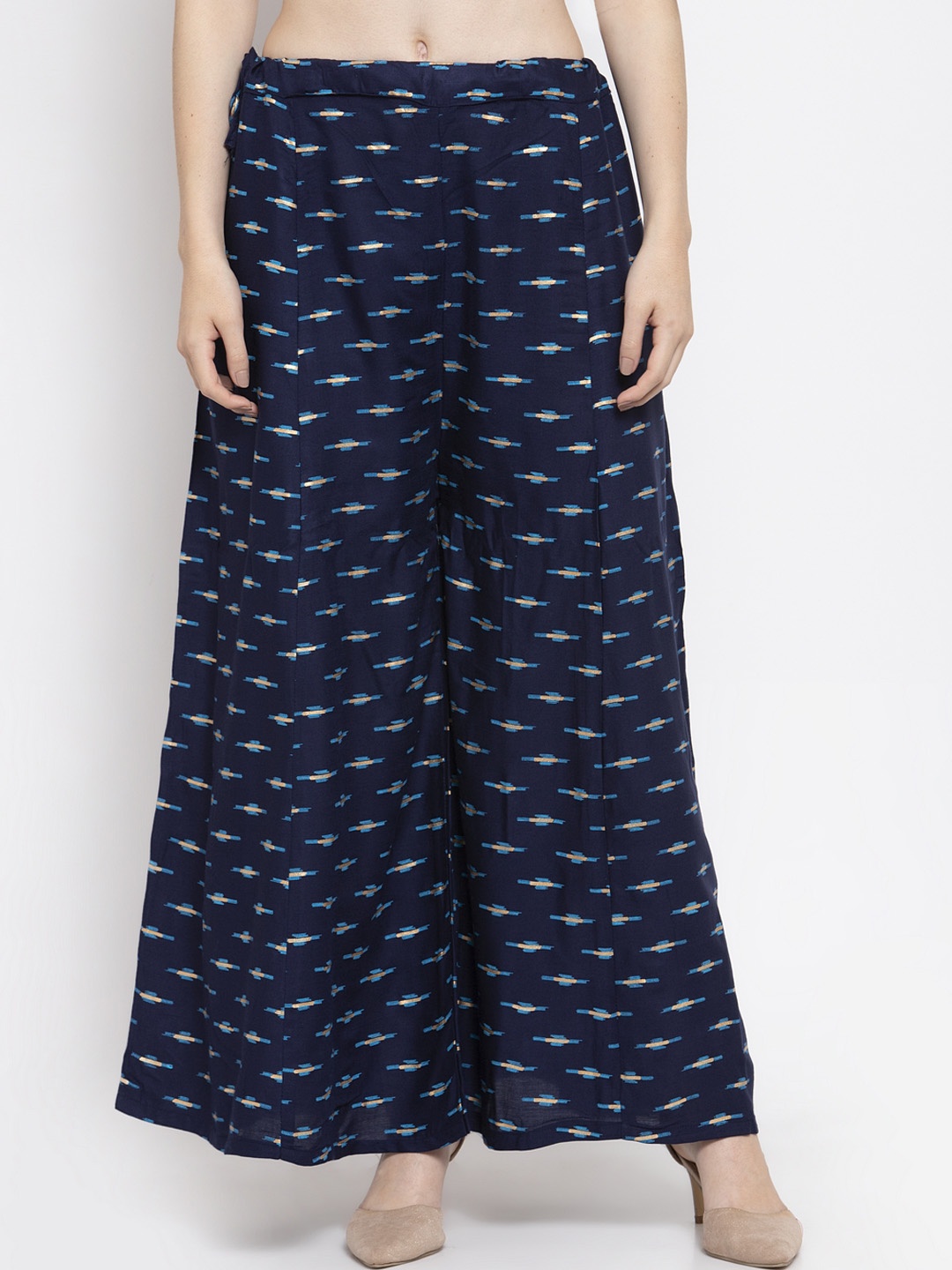 Clora Creation Women Navy Blue & White Printed Flared Palazzos