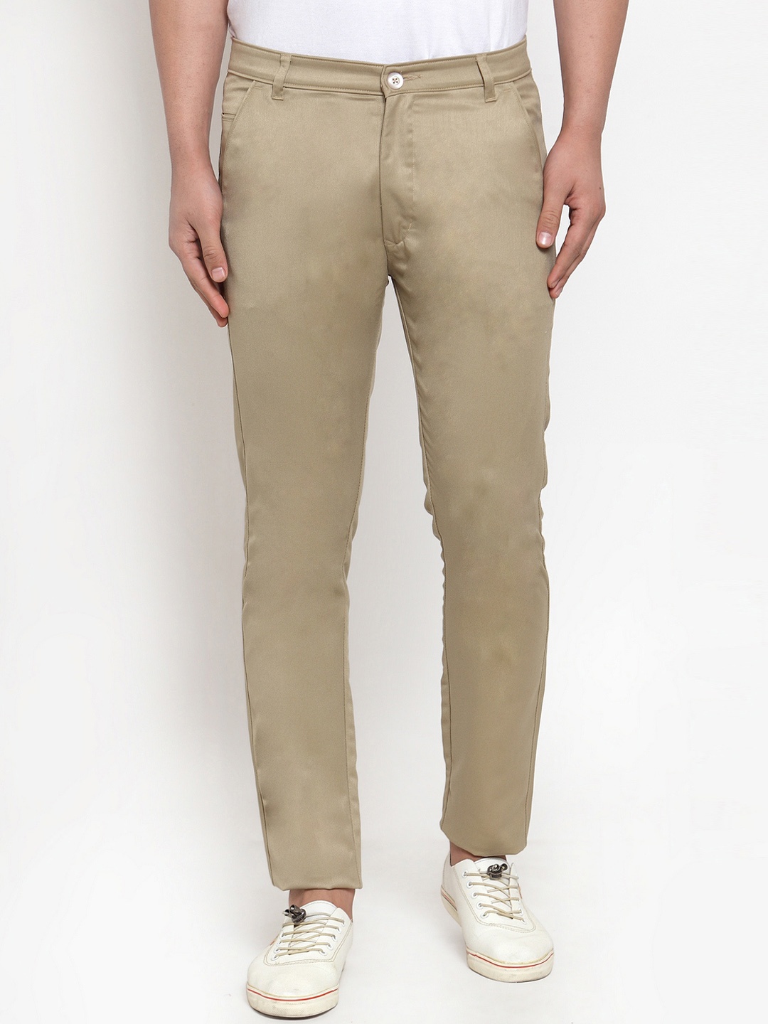 JAINISH Men Beige Smart Slim Fit Solid Regular Trousers