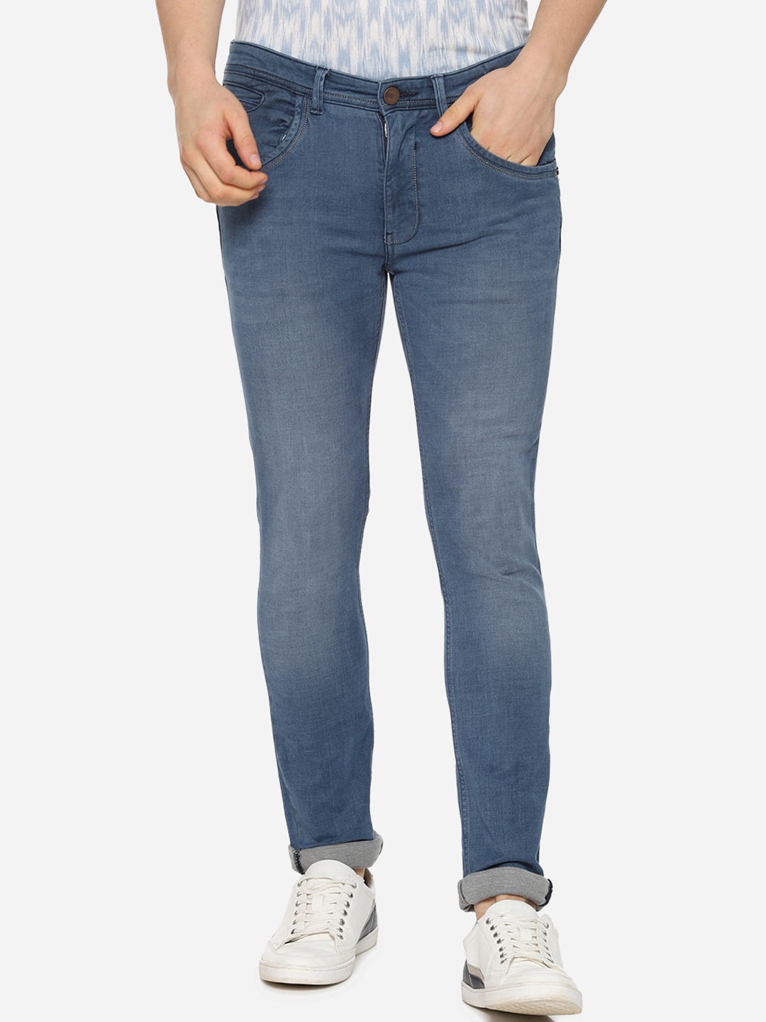 V Dot Men Blue Skinny Fit Mid-Rise Clean Look Stretchable Jeans