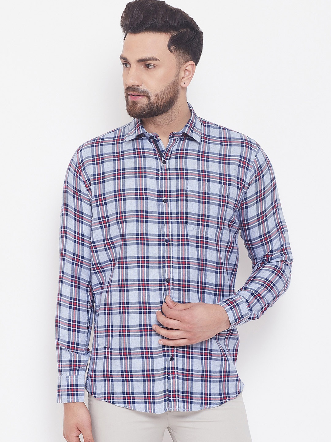 Duke Men Blue & Red Slim Fit Checked Casual Shirt