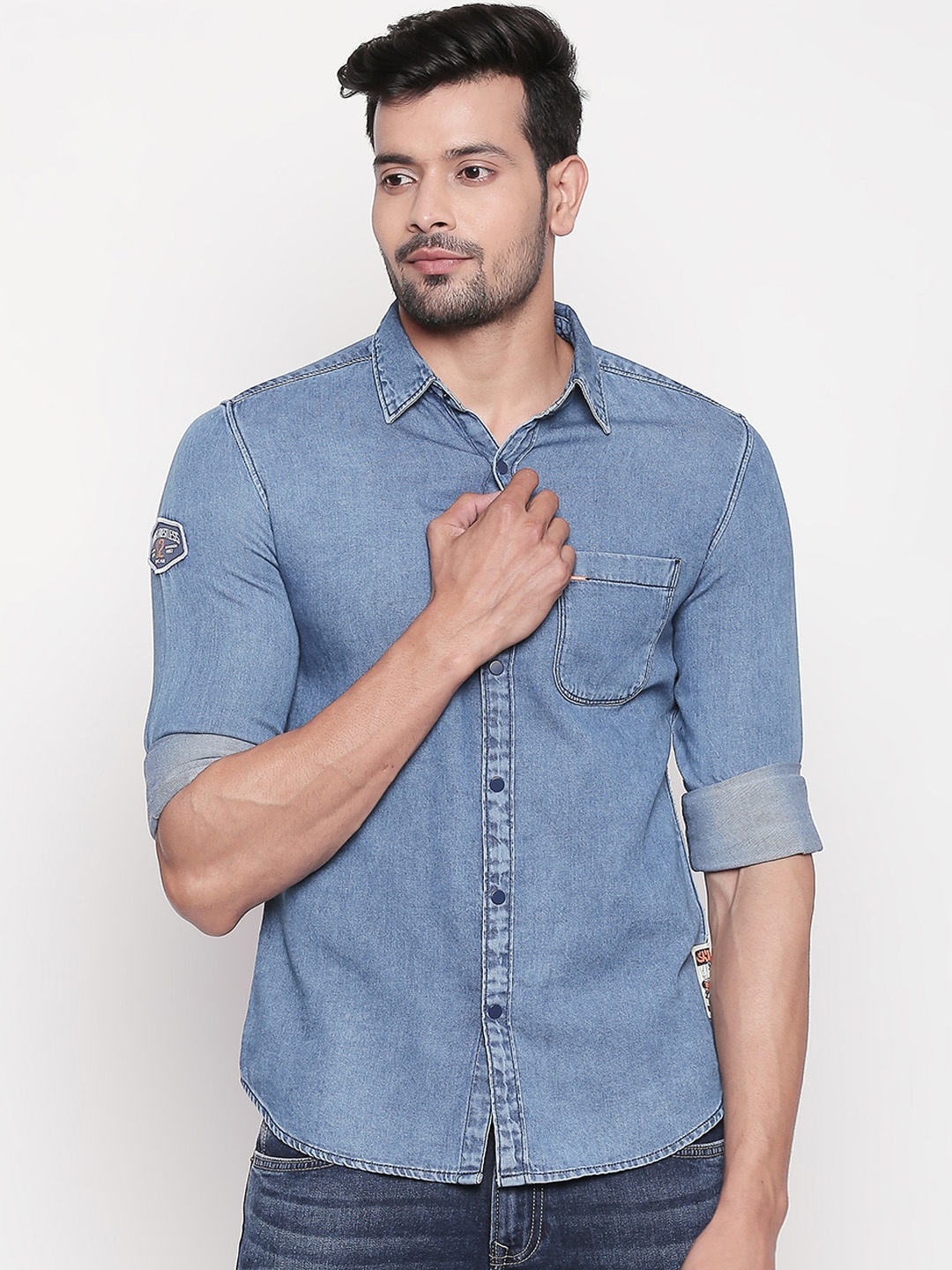 SPYKAR Men Blue Slim Fit Solid Casual Shirt