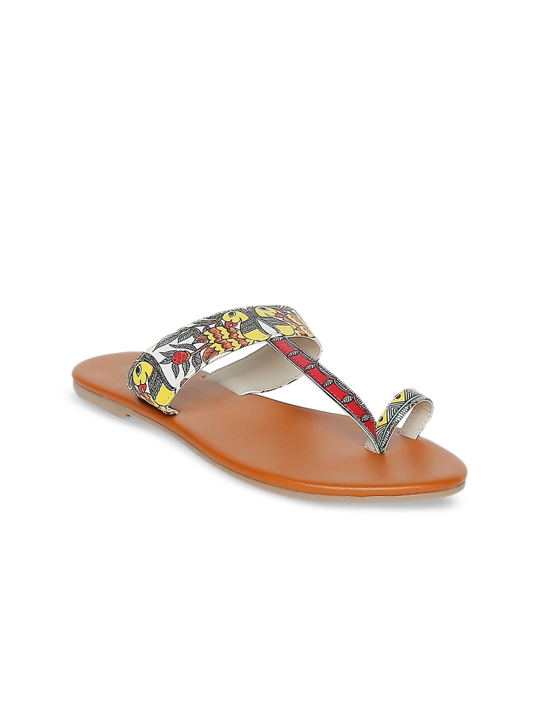 Kanvas Women Multicoloured Printed One Toe Flats, Multi