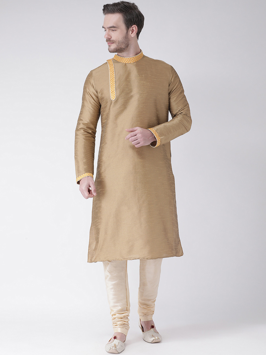 DEYANN Men Khaki & Cream-Coloured Self Design Kurta with Churidar
DEYANN Men Khaki & Cream-Coloured Self Design Kurta with Churidar