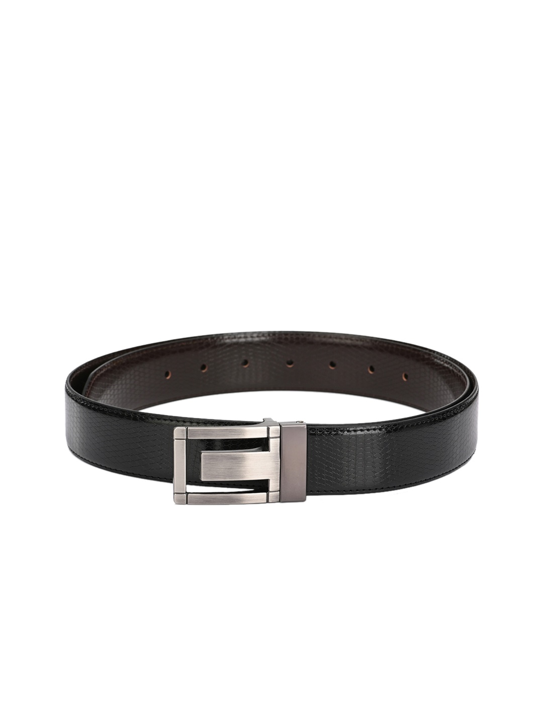 Calvadoss Men Black & Brown Reversible Textured Belt