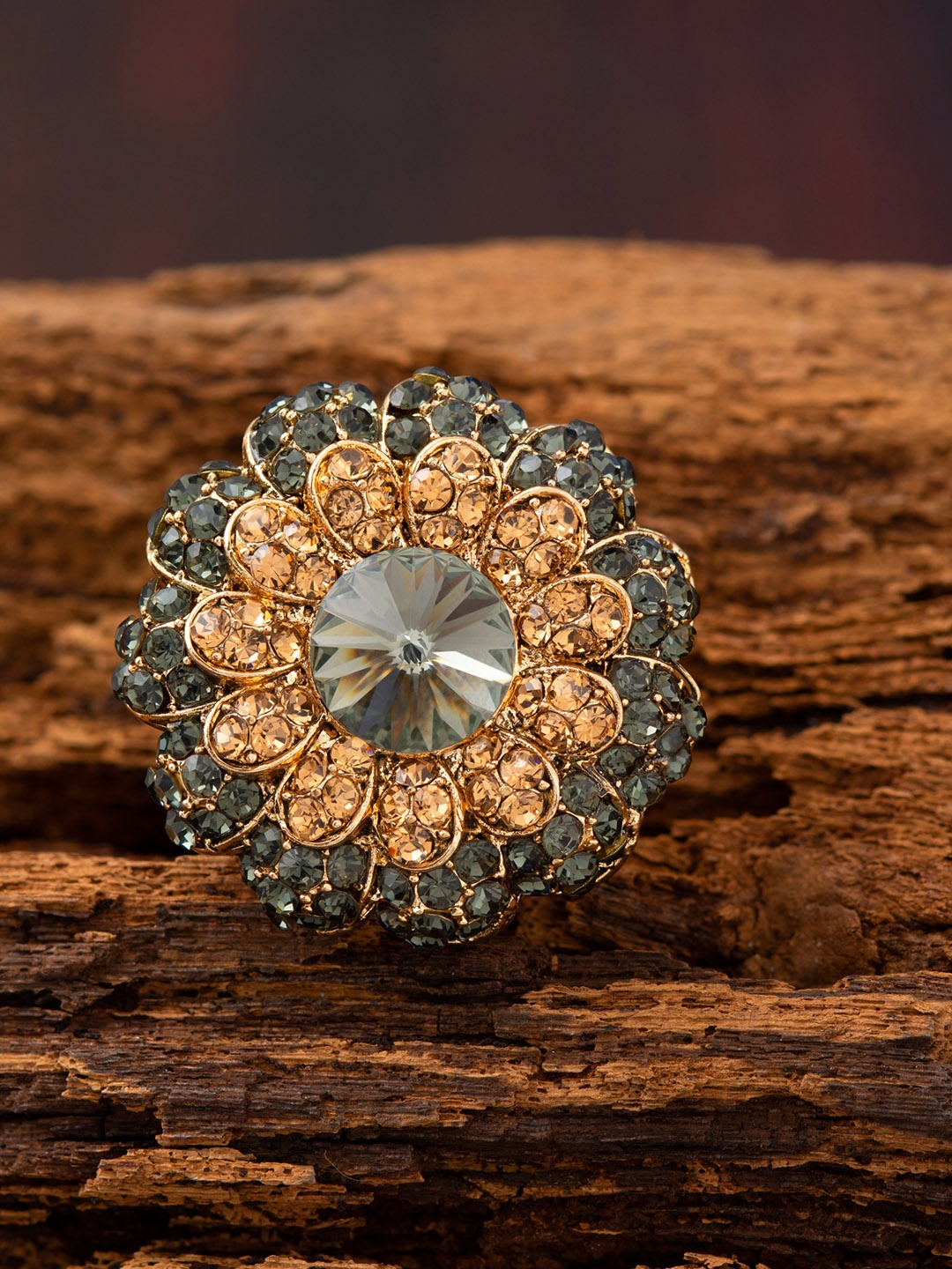 E2O Gold-Plated & Grey Stone-Studded Adjustable Floral-Shaped Handcrafted Finger Ring
E2O Gold-Plated & Grey Stone-Studded Adjustable Floral-Shaped Handcrafted Finger Ring