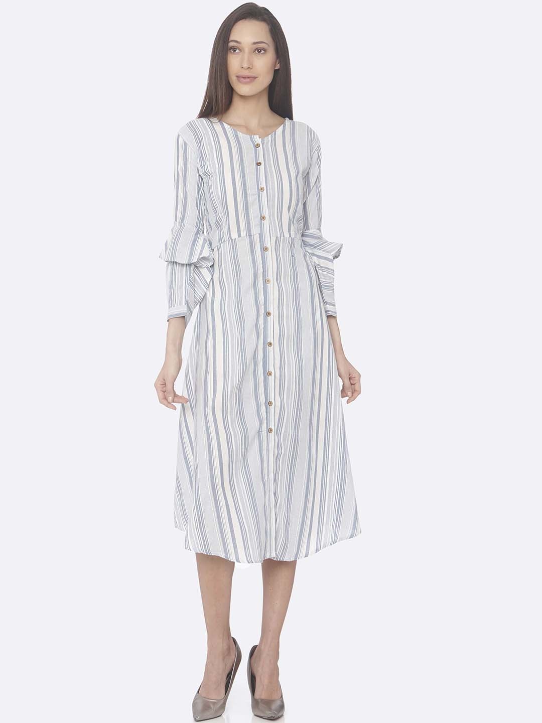 RAISIN Women Blue & White Striped Shirt Dress