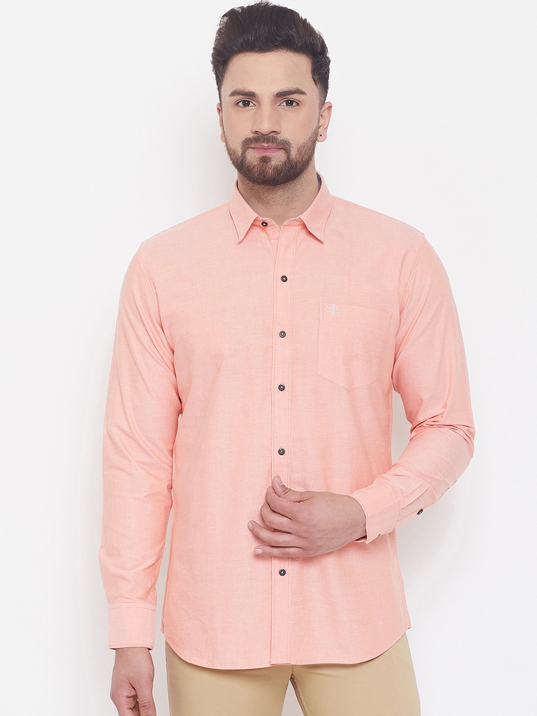 Duke Men Peach-Coloured Slim Fit Solid Casual Shirt