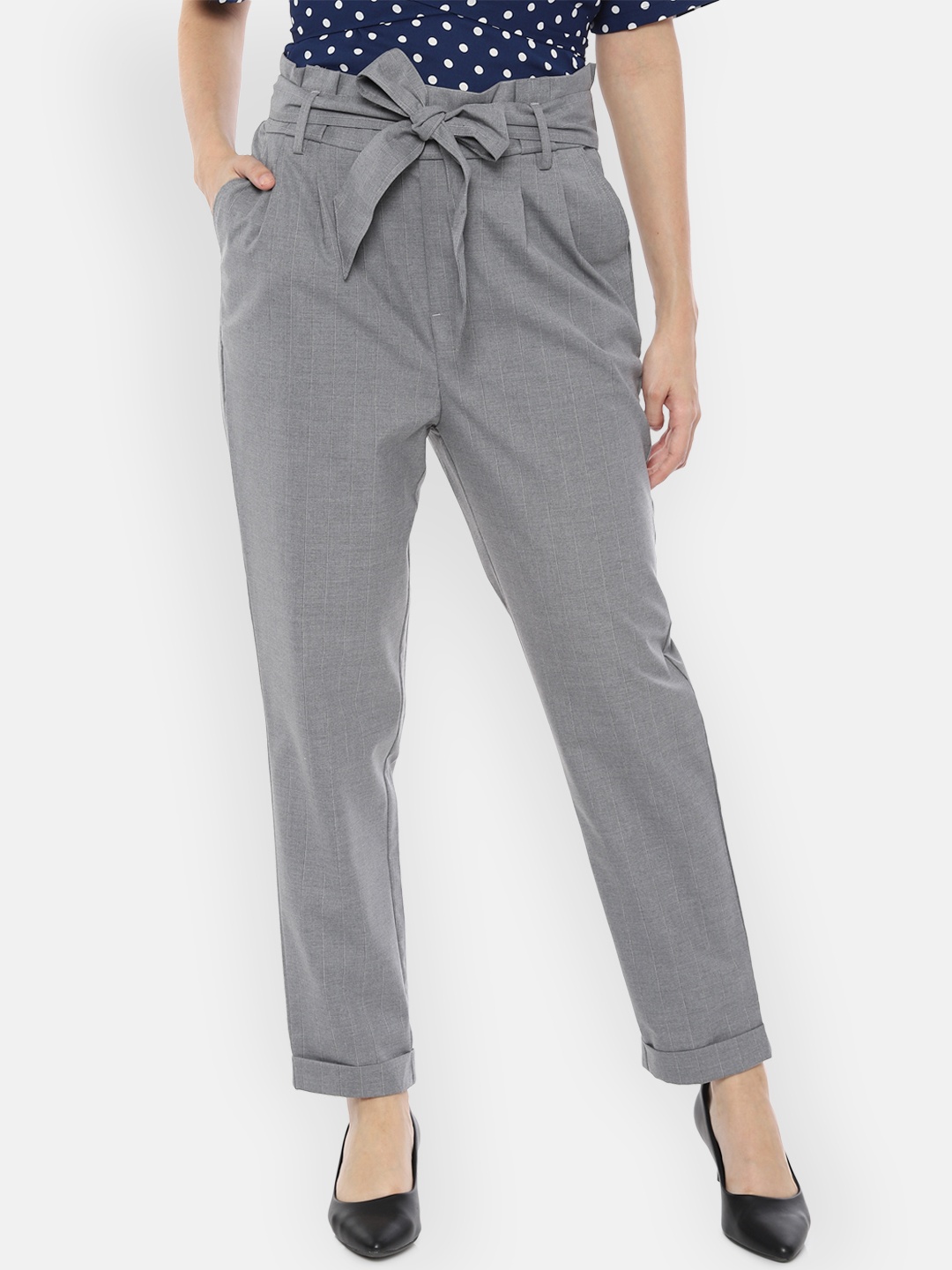 Van Heusen Woman Women Grey Regular Fit Checked Peg Trousers