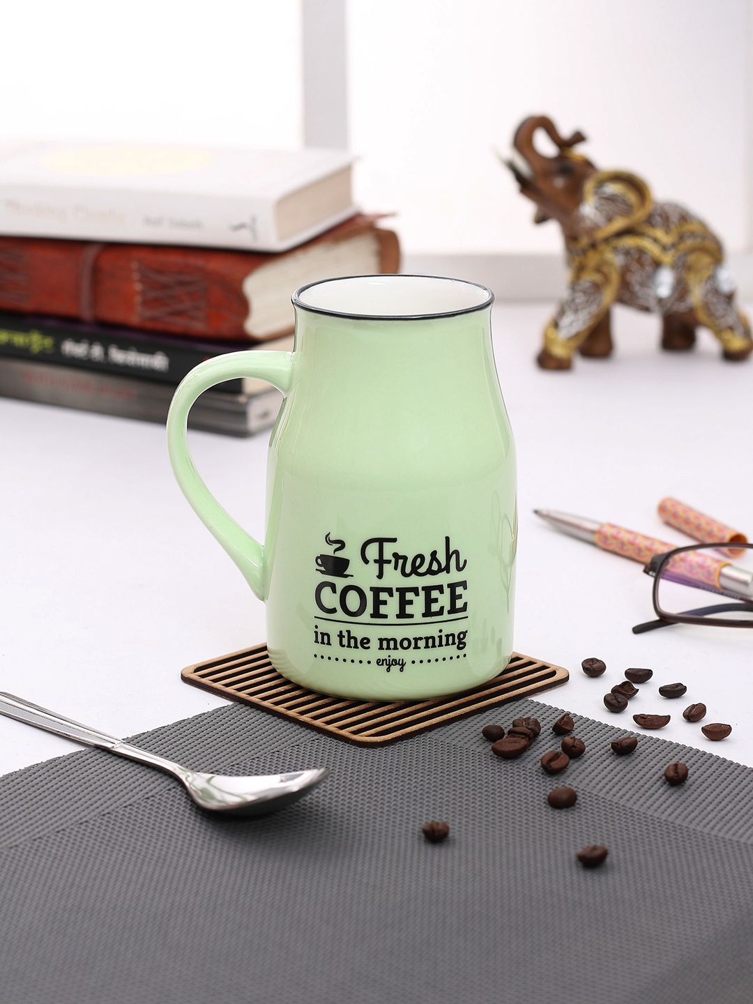 JCPL Green & Black Printed Porcelain Milk Mug 350 ml