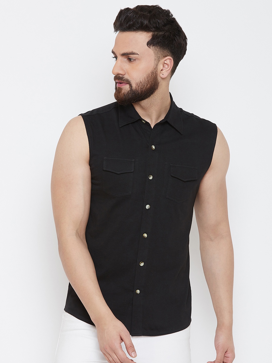 GRITSTONES Men Black Regular Fit Solid Casual Shirt