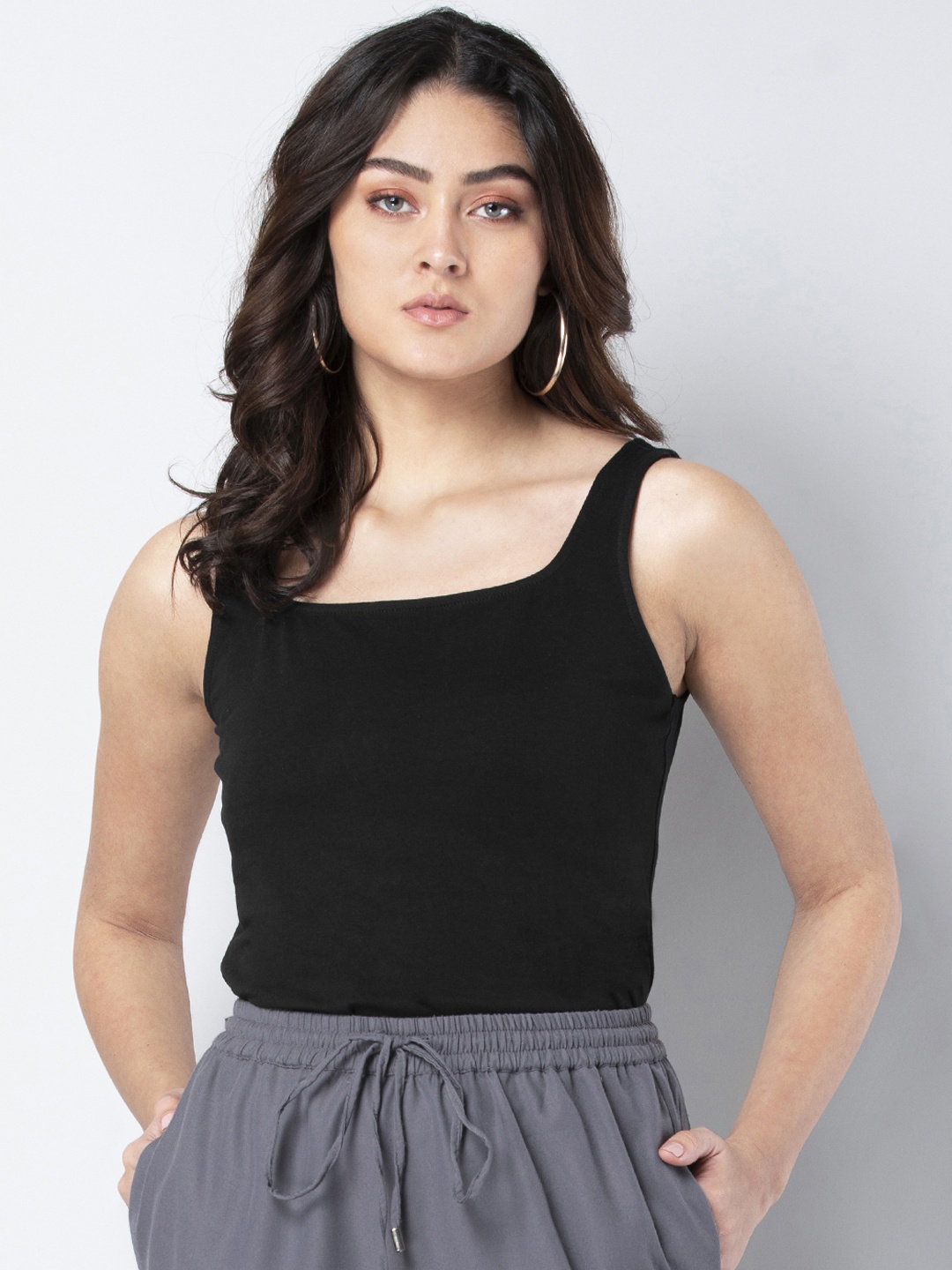 FabAlley Women Black Solid Tank Top