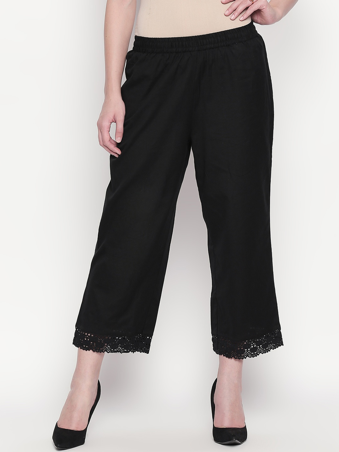 RANGMANCH BY PANTALOONS Women Black Solid Regular Trousers