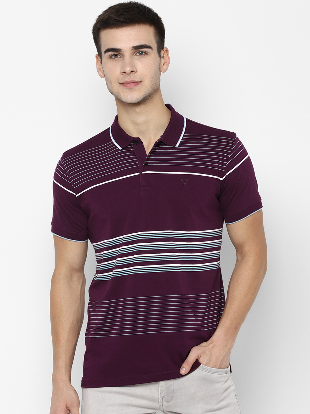 Allen Solly Men Purple Blue Striped Polo Collar Pure Cotton T-shirt
Allen Solly Men Purple Blue Striped Polo Collar Pure Cotton T-shirt