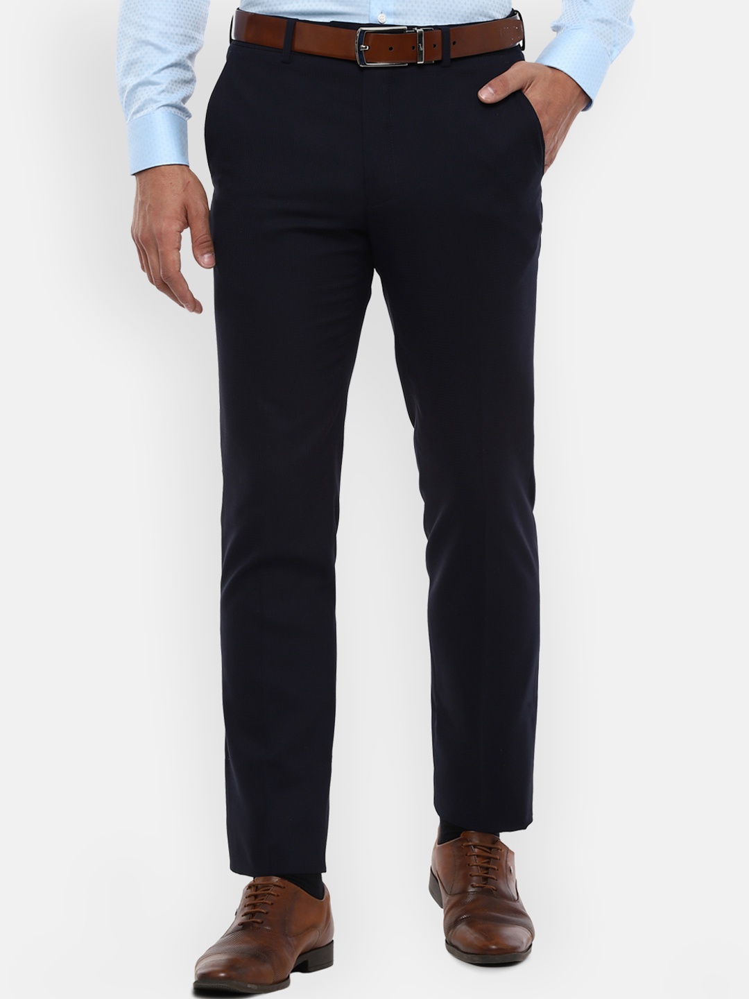 Van Heusen Men Navy Blue Slim Fit Solid Formal Trousers