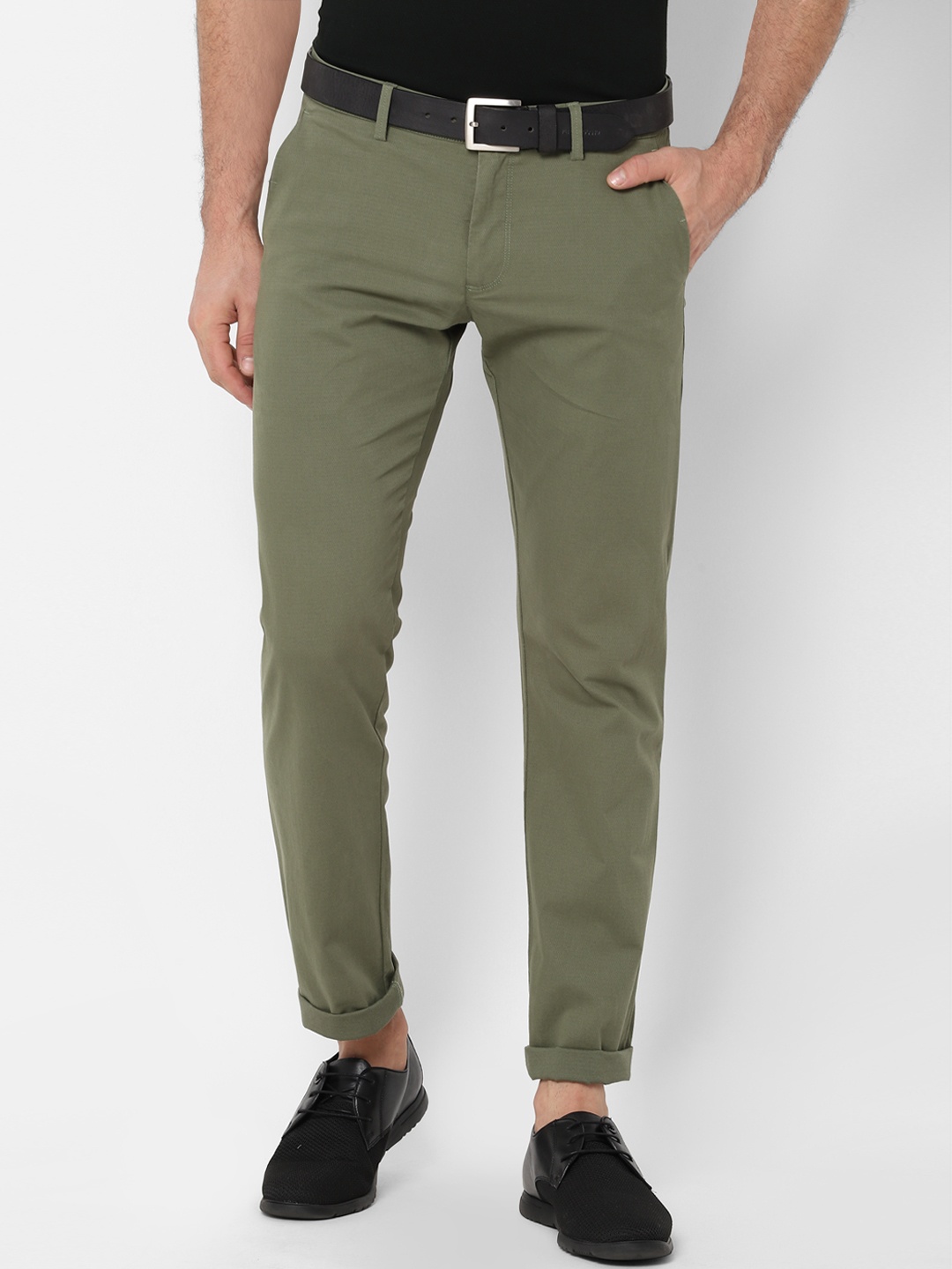 Allen Solly Men Olive Green Slim Fit Solid Regular Trousers