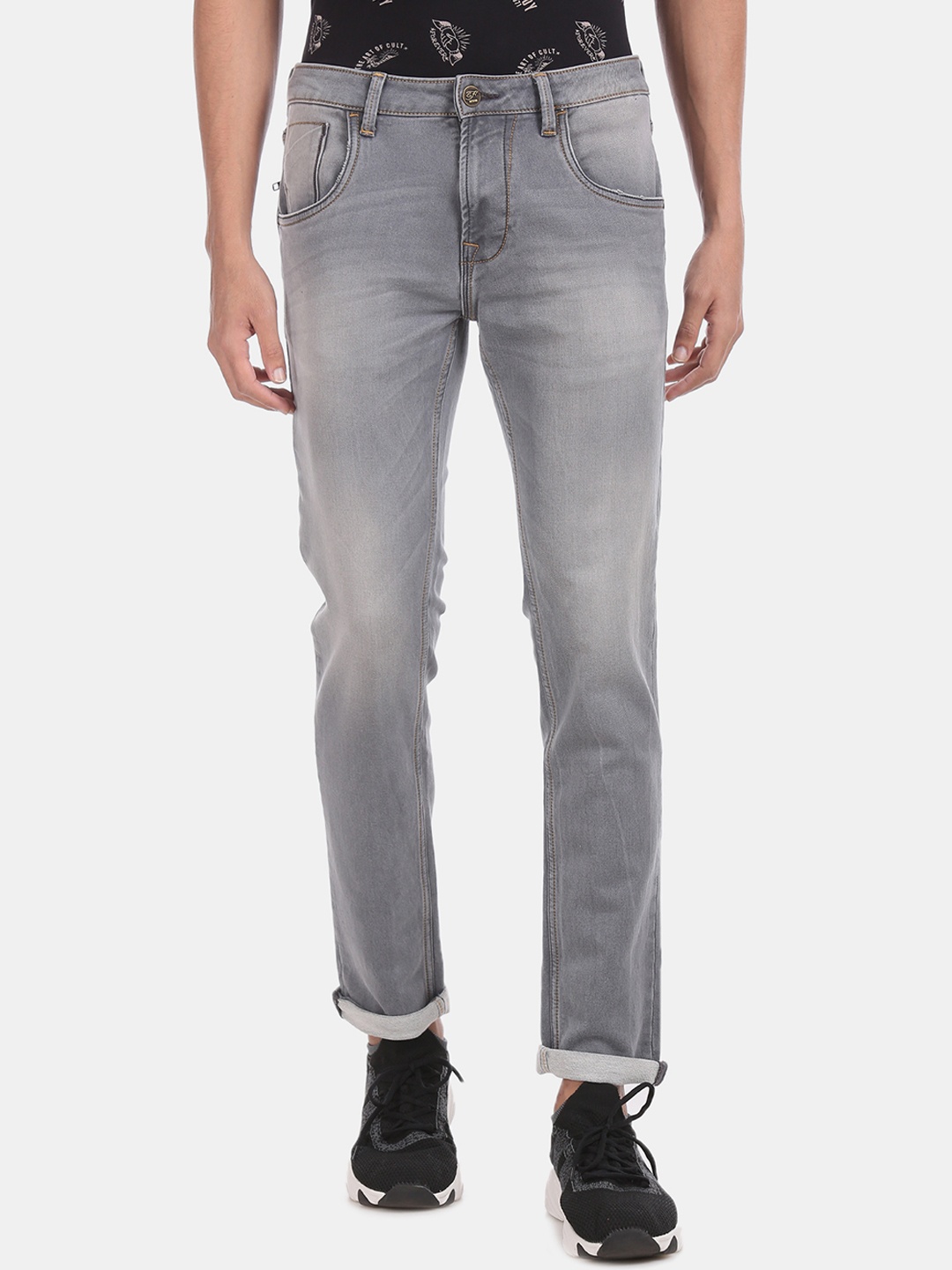 Ed Hardy Men Grey Slim Fit Mid-Rise Clean Look Stretchable Jeans