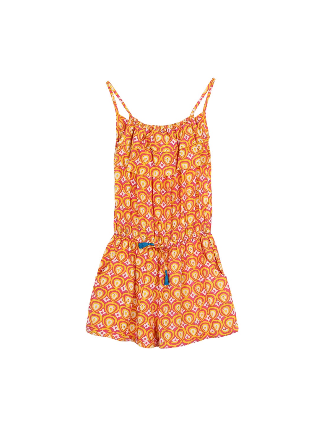 My Little Lambs Girls Pink & Yellow Printed Basic Playsuit