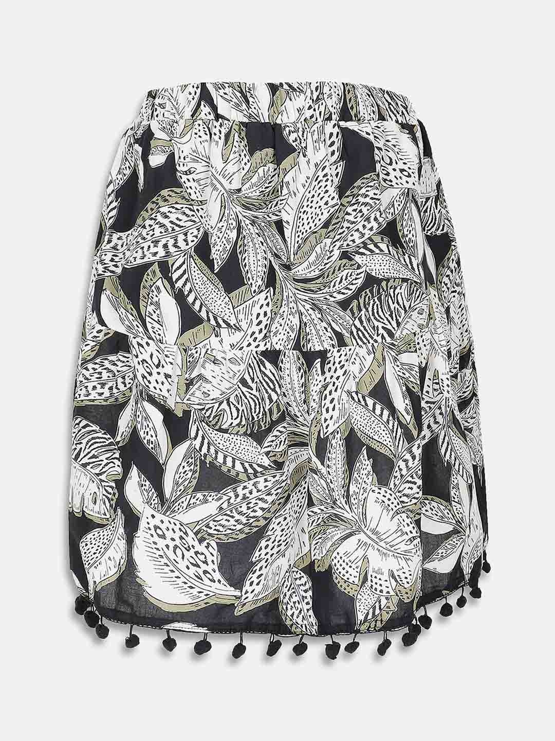 Oxolloxo Girls Black & White Printed A-Line Midi Skirt