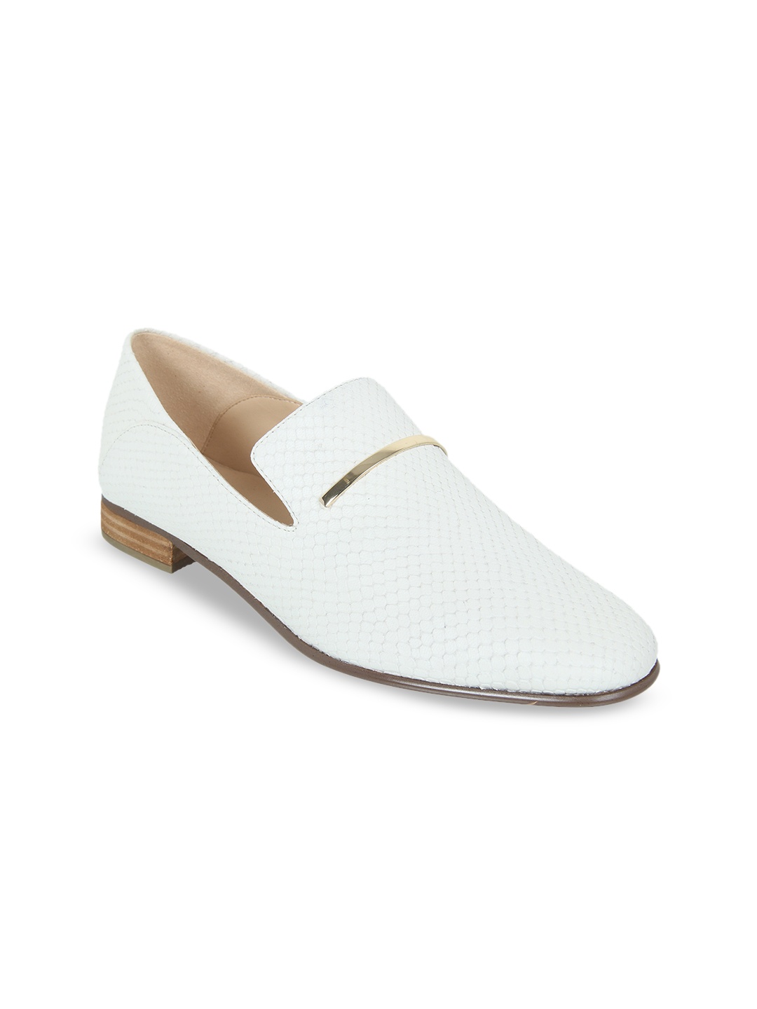 Clarks Women White Snake Skin Textured Loafers