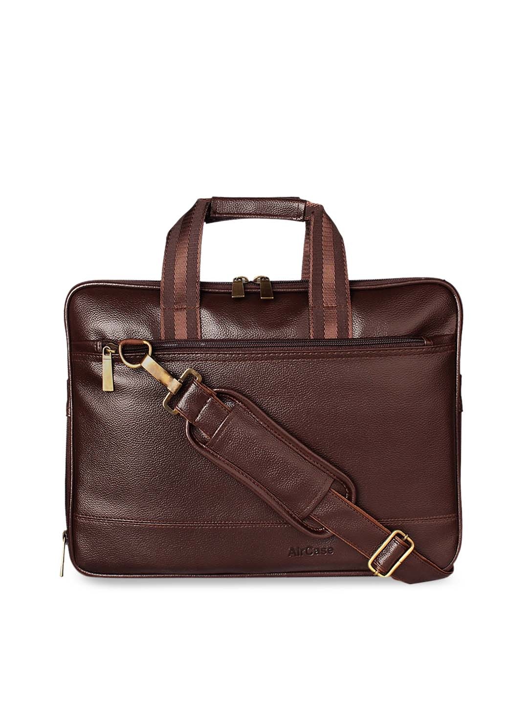 AirCase Unisex Brown 15.6" Leather Laptop Bag with Handles & Detachable Shoulder Strap